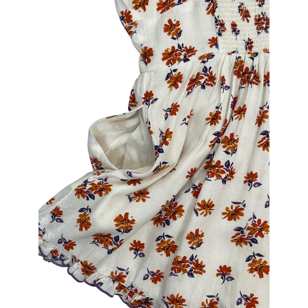 Urban Outfitters Floral Romper Womens Medium White Orange Excellent Linen Blend - Picture 7 of 16